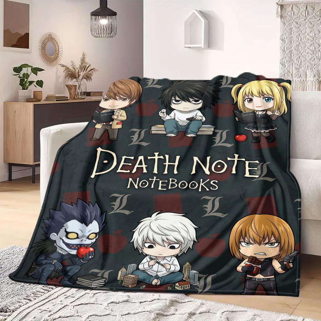 Death Note Top 2D Cartoon Flannel Blanket, Printed Pattern for Room, Soft Bedding Travel Picnic Throw_LIAN