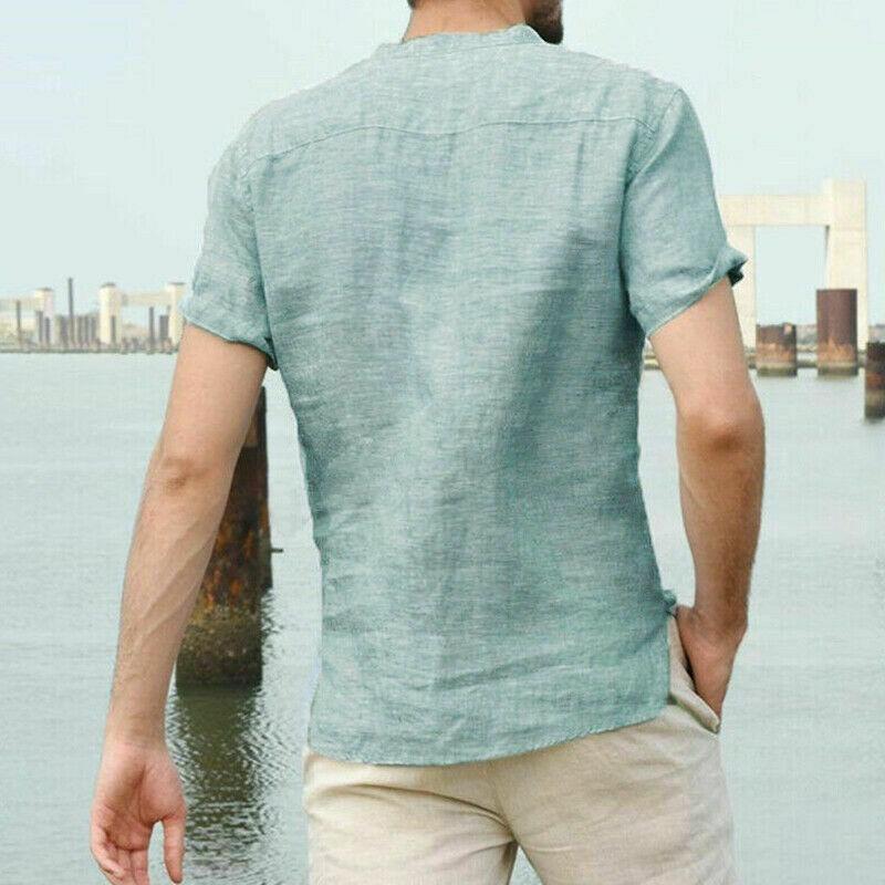 Summer Men Henley T Shirt Tops Casual Loose V Neck Short Sleeve Pullover Tee Breathable And Comfortable For Everyday Wear