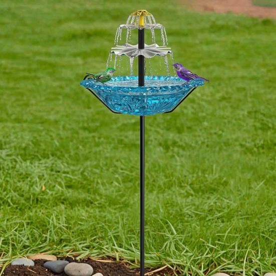 Solar Bird Bath Fountain for Outside Cascading Fountain Bird Bath with Metal Stake Stand