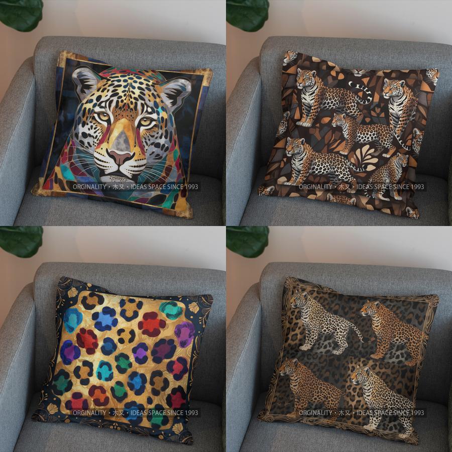 2D Colorful Leopard-Print Pillow For Decor Pattern Cushion Cover Suitable For Sofa Bedroom Car Pillow Cover