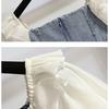 Damen One-Shoulder Puffärmel Denim Patchwork A-Linien Kleid - Sommer 2026 Taillenbetonend Schlanker Stil
