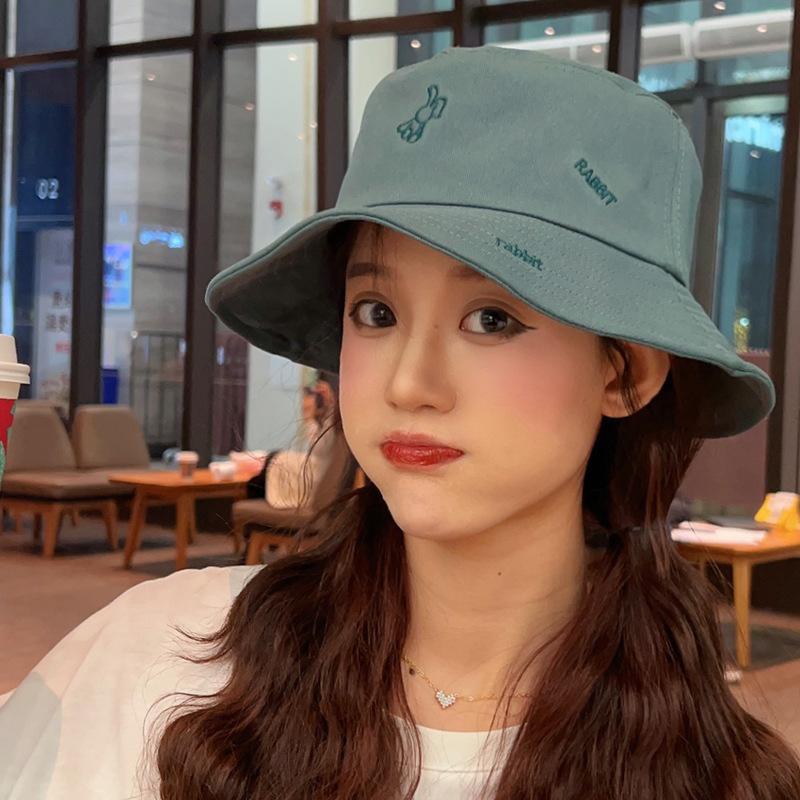 Embroidered Bucket Hat Women's Spring and Summer Casual Versatile Sunshade Basin Hat Showing Small Face Fashion Women's Sunscreen Hat