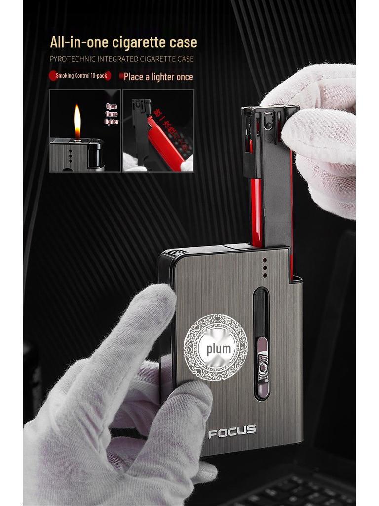 Focus YH026A10 Automatic Pop-up Cigarette Case & Lighter - Portable, Moisture-Proof, Pressure-Resistant