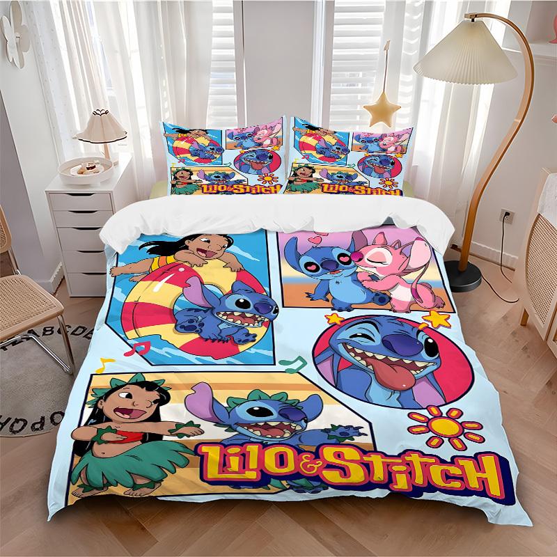 

3pcs set Lilo Stitch1pc of quilt cover+2pcs of pillowcase, no core, print bedding, All Seasons Bedroom Setting120 135x200cm