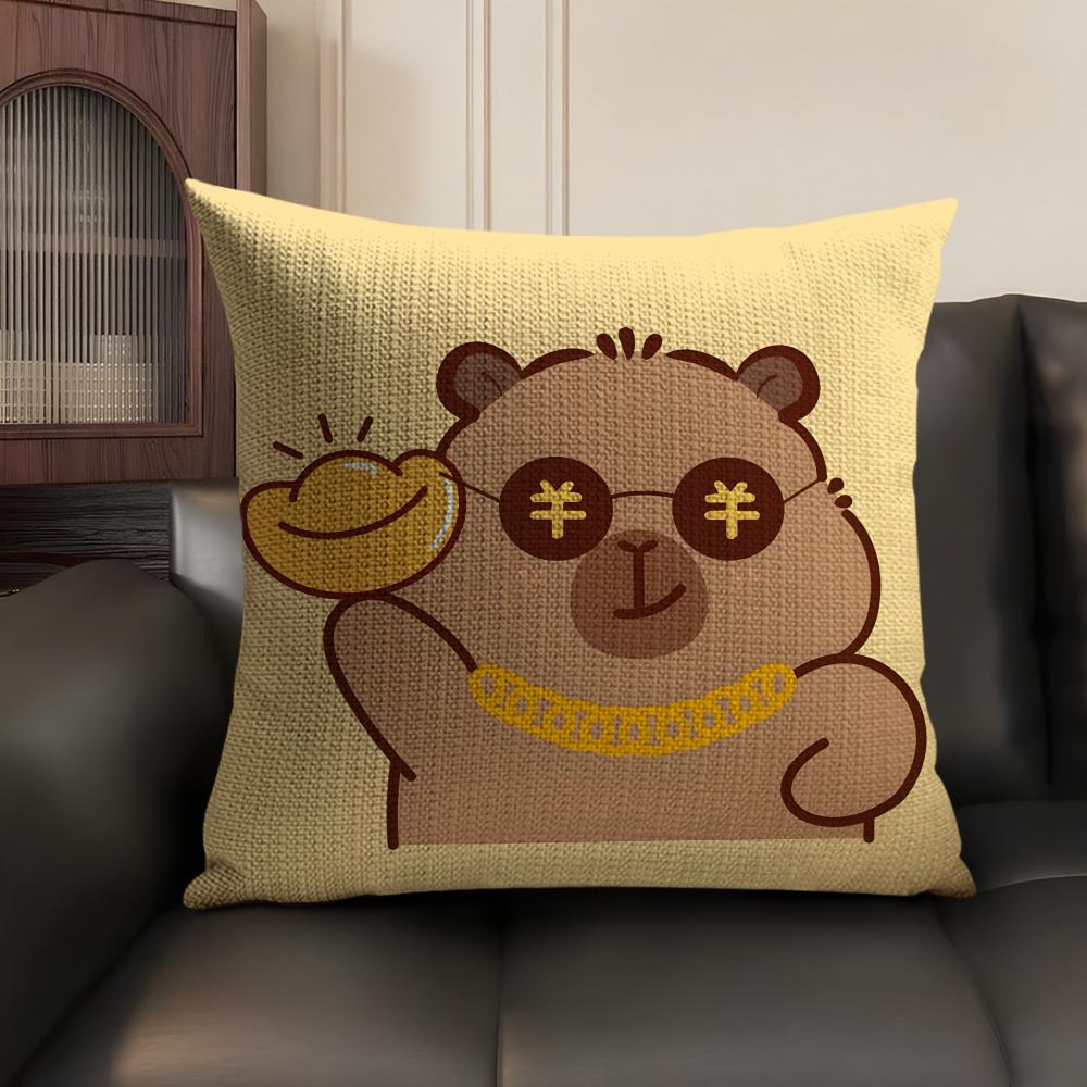 Caybara Cute Cushion Cover Natural Linen Organic Fabric Double-Sided Printing Sofa Home Decor Gift Pillow Case
