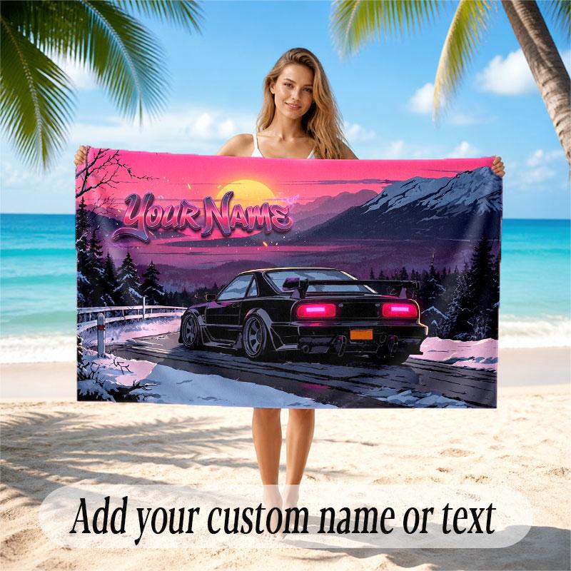 Car Racing Theme Beach Towel Personalized Custom Name & Text Soft Quick Dry Beach Towel for Swimming Travel