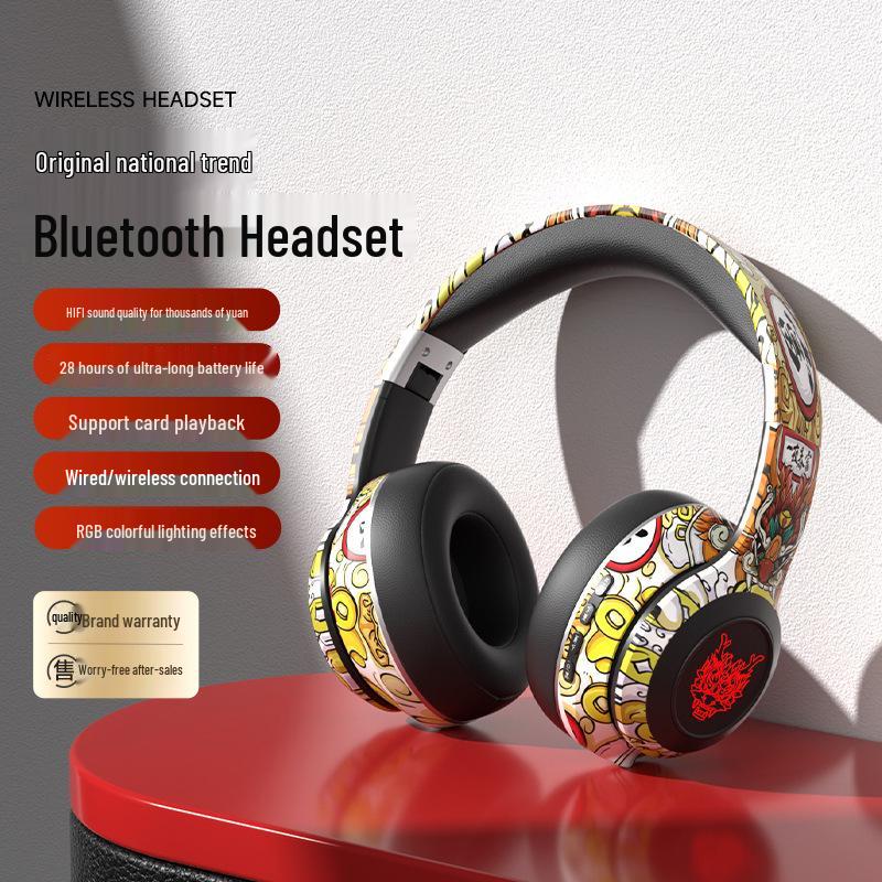 Noise-Cancelling Over-Ear Wireless Bluetooth Headphones with Card Slot and Long Battery Life for Gaming and Universal Compatibility