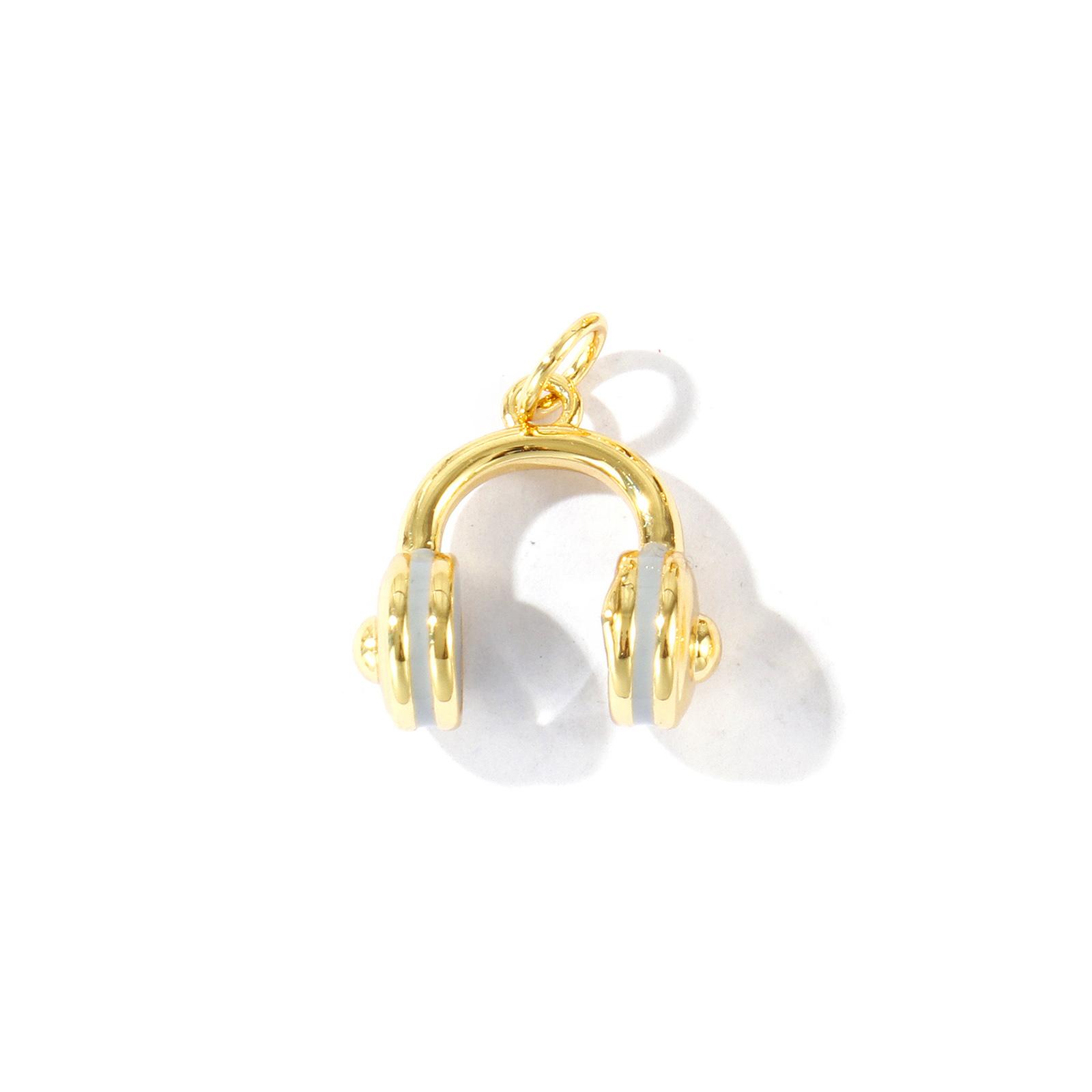

2 Pcs Brass Charms 18K Gold Plated Enamel Headphone 3D Pendants For DIY Necklace Earrings Jewelry Making Findings 18mm x 14mm сірий