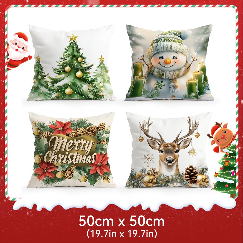 Watercolor Christmas Pillowcase Printed Polyester 40/45/50Cm Throw Pillowcover Decorative Sofa Cushion Pillowslip Home Decor
