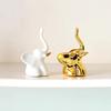 Small Elephant Statue Set (Pair), Gold White Decorative Figurines for Shelf, Modern Home Living Room Bedroom Desk Decor