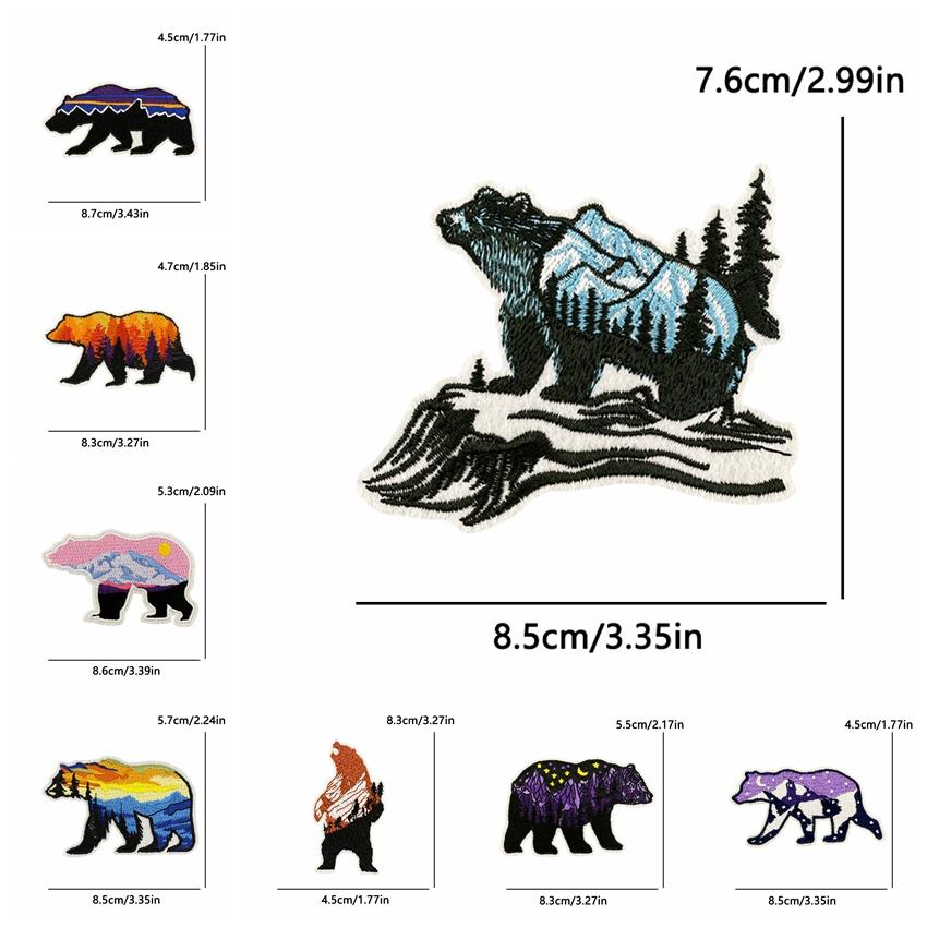 10uds Venta al por mayor Parches Bordados de Osos Animales de Dibujos Animados Paisajes Naturales Parches Termoadhesivos DIY Sombreros Chaquetas Insignia para Coser Decoración