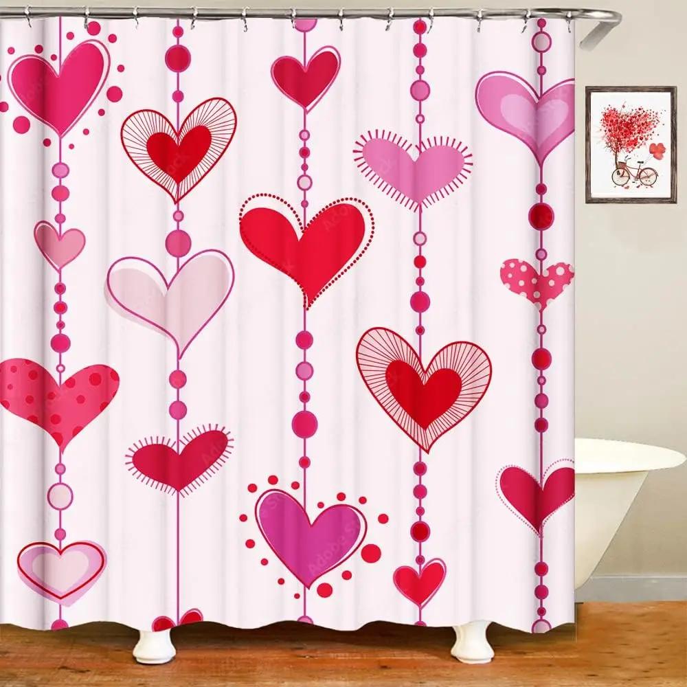 Valentine's Day Shower Curtain Falling Red Couple Romantic Love Bathroom Decorative Waterproof Shower Curtain 90x180cm