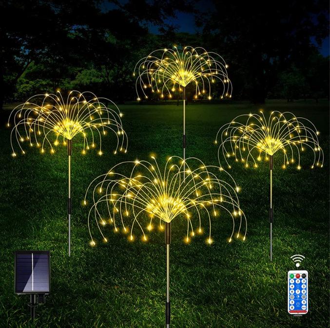 Remote-Control Solar Firework LED String Lights - Waterproof, Decorative Copper Wire Lights for Outdoor Use