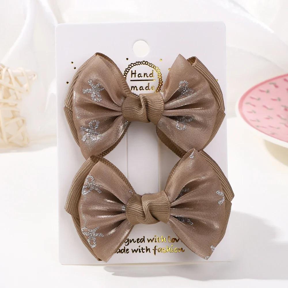 2PCS /Set Embroidery Bowknot Hair Clips 2.7inch Cheer Bows Handmade Hairgripes for Kids Girls Headdress Hair Accessories