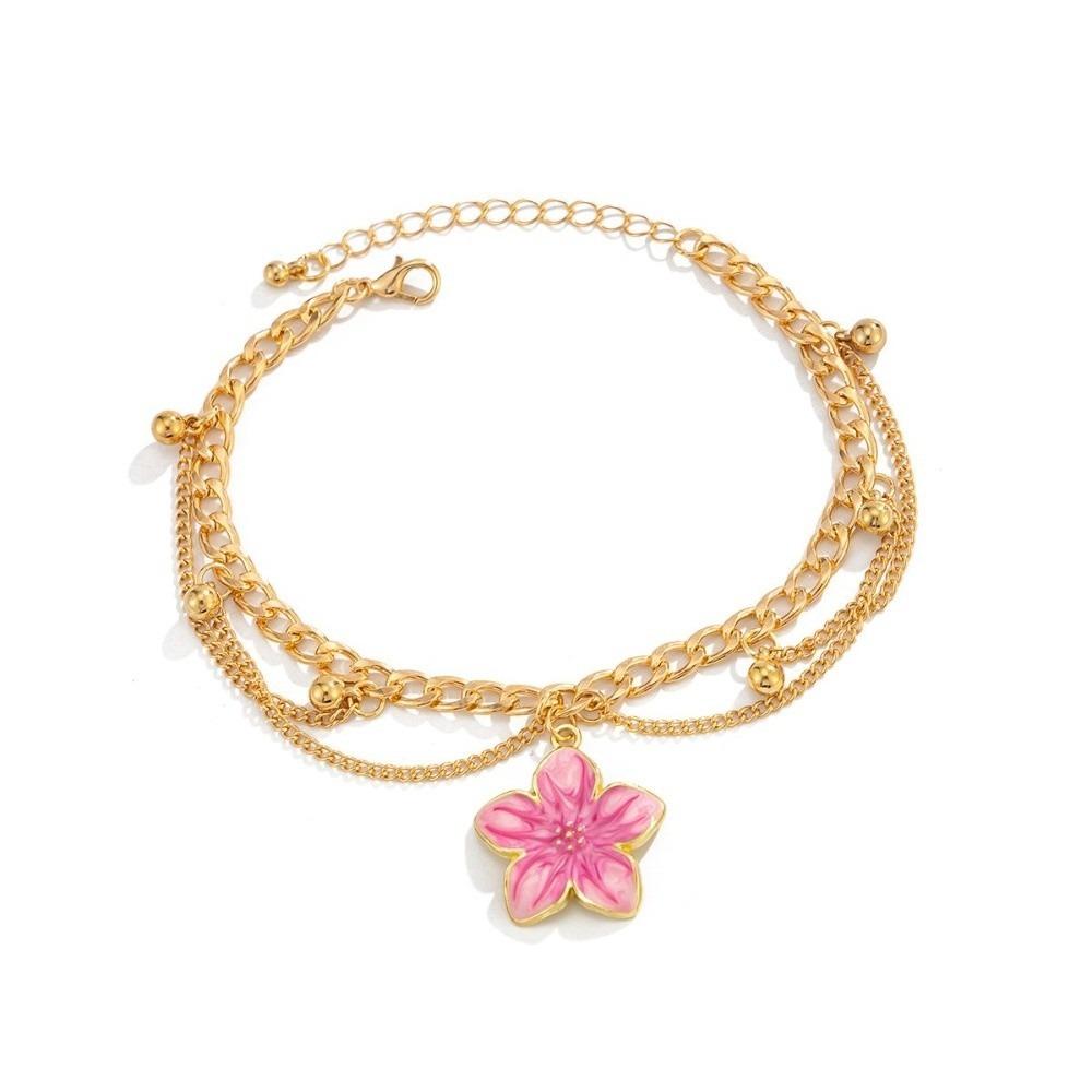 Gold Flower Pendant Anklet Adjustable Beach Jewelry Simple Oil-Dripped Foot Chain  Women