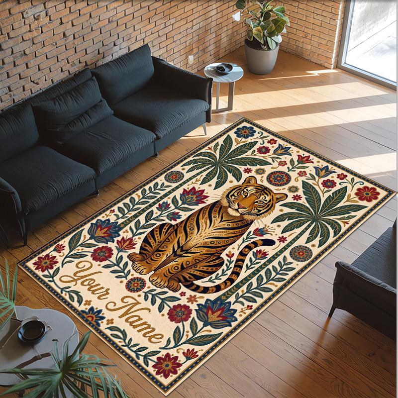 Covor de podea din catifea de cristal cu tematică de leopard, covor cald personalizat cu nume și text, decorațiune pentru casă