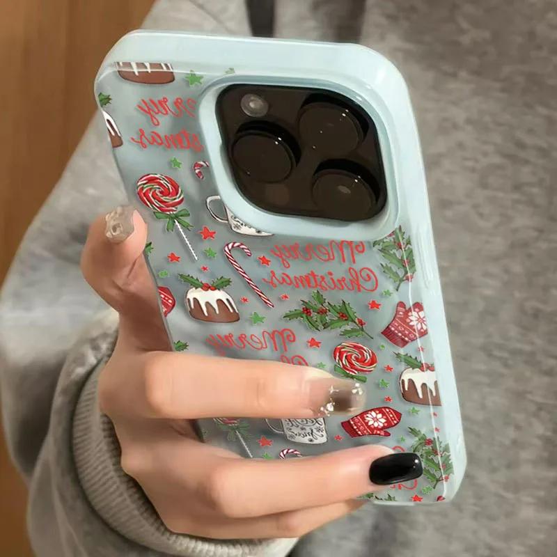 15PRO Christmas cake lollipop red Stars Phone Cases for iPhone 11 12 13 14 16E Pro Max Air Plus Shockproof Soft TPU Cover Case