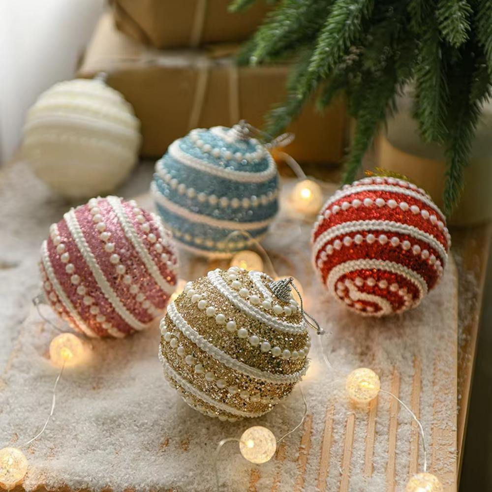5 Pcs Red and White Christmas Tree Ornaments Christmas Ball Decorations 3.15 Inches Stripe Snowflake Tree Decoration for Home Indoor Outdoor
