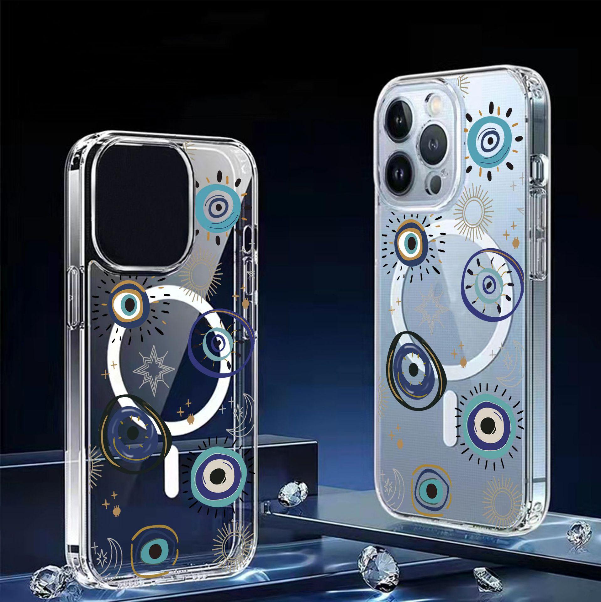 Blue Sun Magnetic Crystal Clear Phone Case for iPhone 15/16/17 Pro Max - Full Coverage Protection Galaxy S22 Ultra