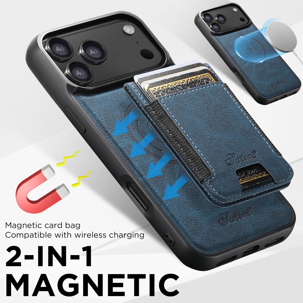 Custodia per Telefono Portacarte con Ricarica Wireless Magnetica Per iPhone 18 Pro Max 17 Pro 16 Plus 15 14 13 12 Copertura Lussuosa in Pelle di Vacchetta