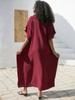 EDOLYNSA Wine Red Women Embroidered Kaftan Robe Long Dress Outfit Soft Boho Vacation Relaxed Beach Wear Lounge Wear Moo Moo Dress Q1654