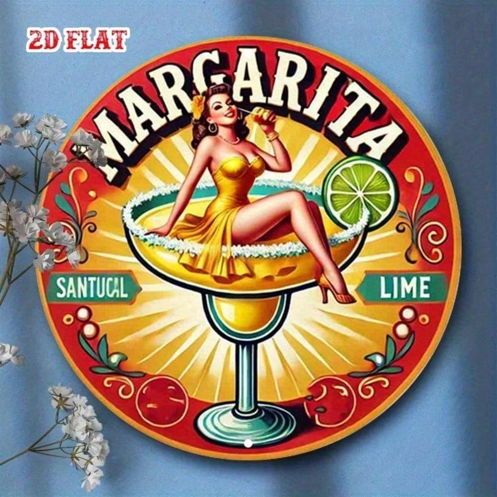 Vintage Retro Round Metal Tin Sign 7.87 Inch Wall Decor for Home Kitchen Bar Garage Margarita Pub Cafe