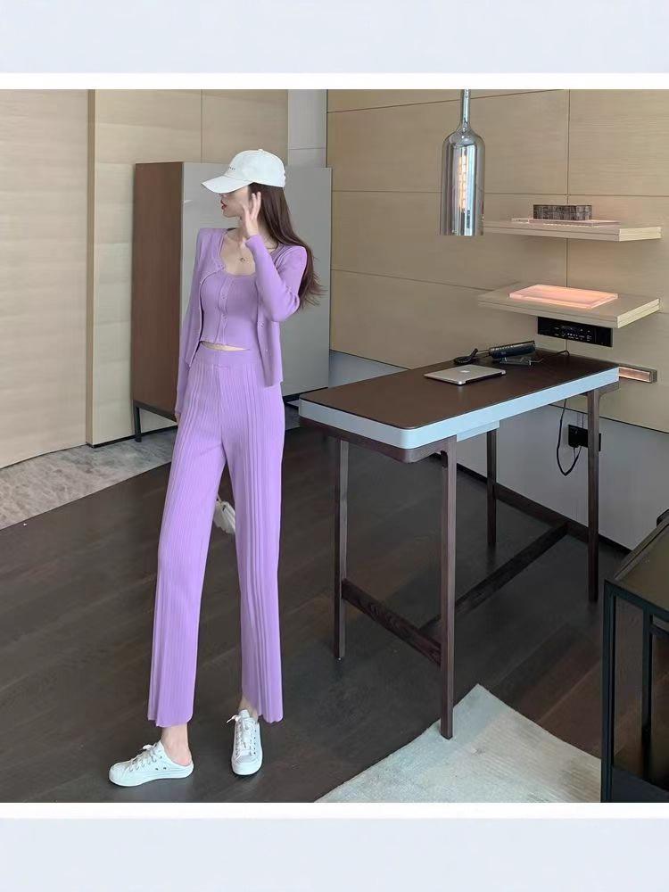 Autumn Casual Three-Piece Sports Suit: Cardigan and Glutinous Rice Style
