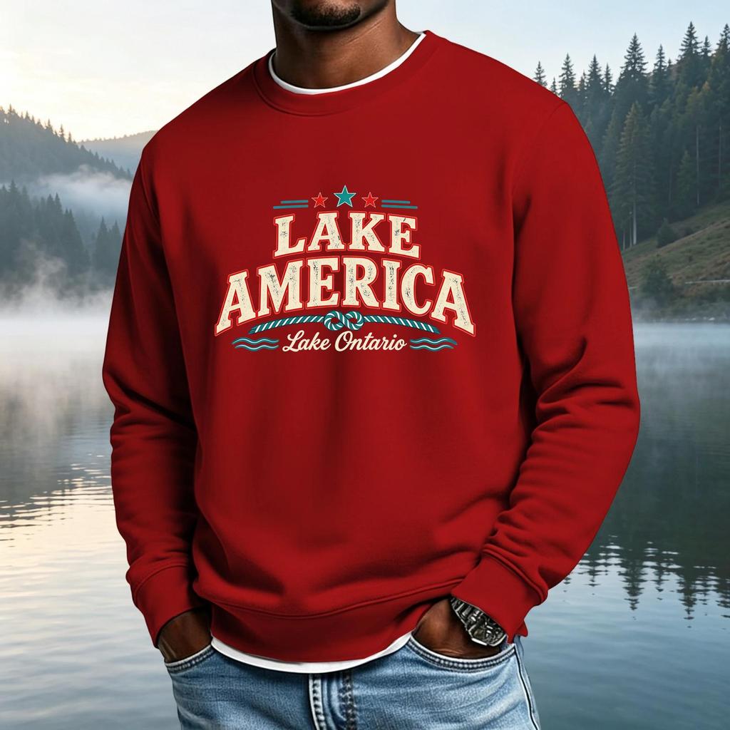 Men's Casual Loose Fit Long Sleeve Neck T-Shirt with Letter Graphic Print