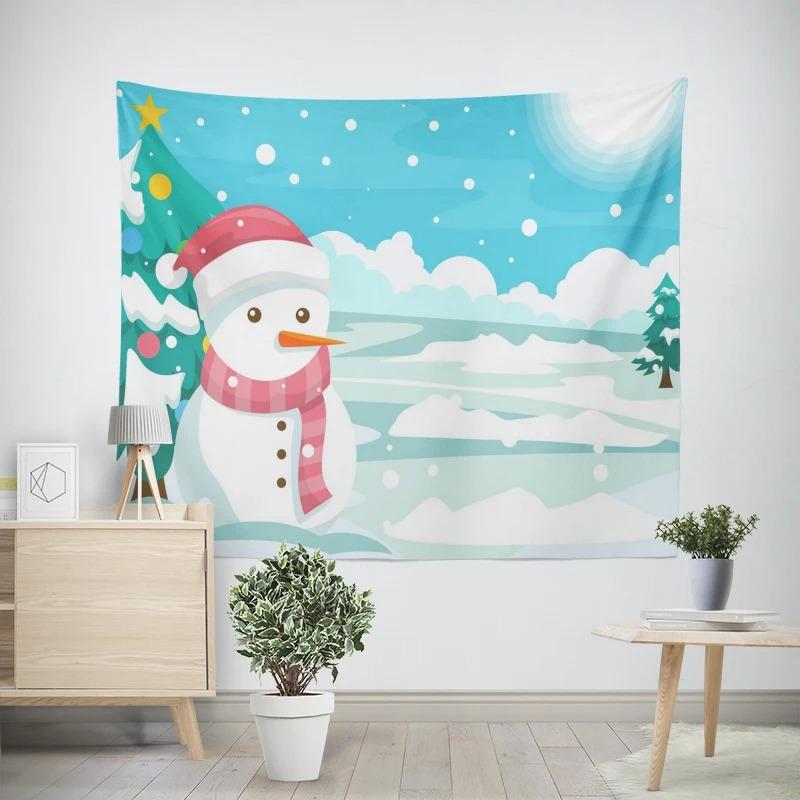 New Year Christmas Snowman Gift Box Pattern Living Room Bedroom Decorative Tapestry