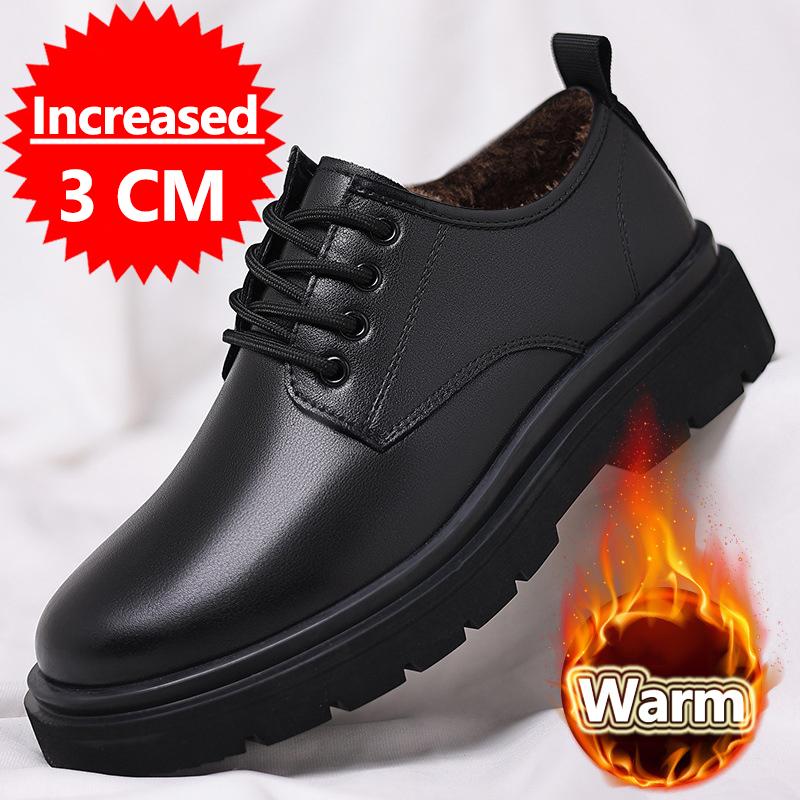 New Winter Hot Selling Men Thick Soled Hiking Shoes Warm Plush Outdoor Sports Leisure Shoes Men's Genuine Leather Lace Up Shoes