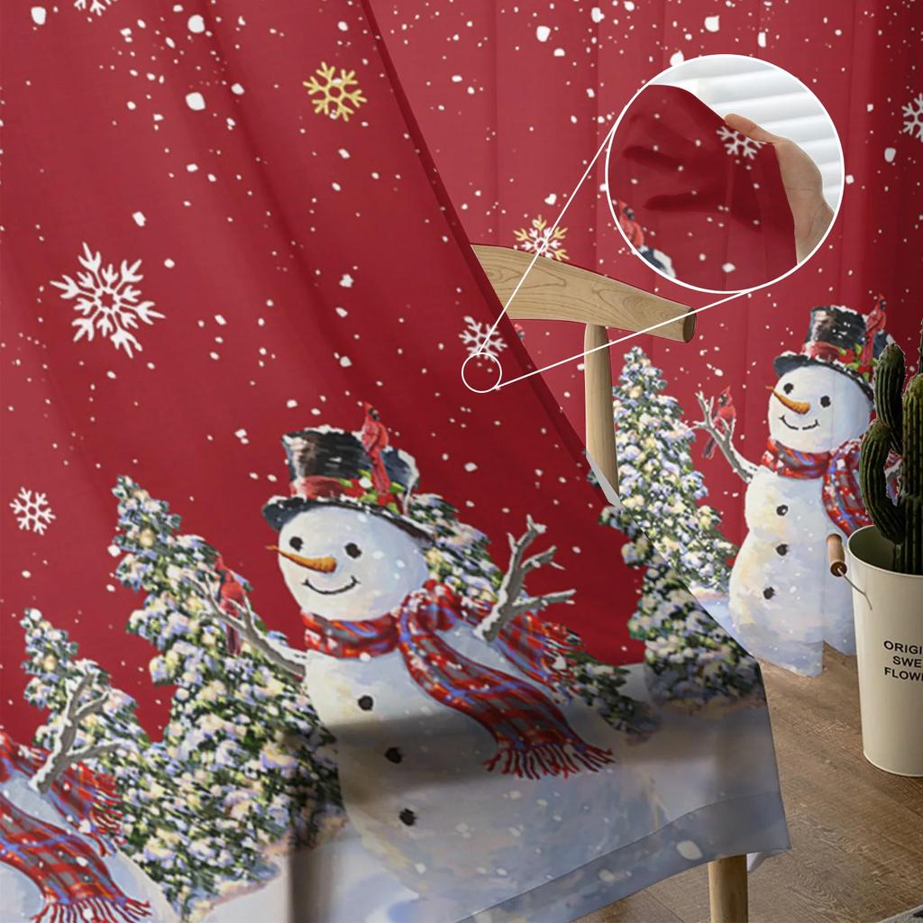 Christmas Tree Snowman Snowflake Red Sheer Curtains for Living Room Decoration Window Curtains Kitchen Tulle Voile Curtains