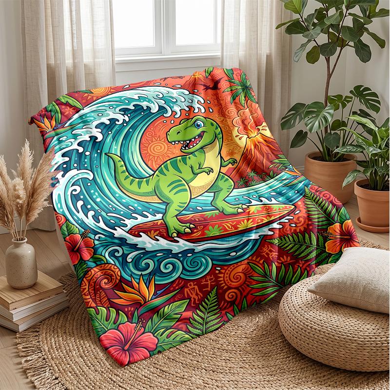 Surfing Dinosaur Adventure 1 Theme blanket Lightweight Warm Flannel Blanket Decorative Throw Blanket for Home Decoration