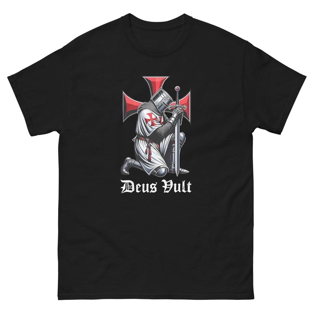 Deus Vult Knight Templar Christian Warrior Crusader Cross Vintage Mens TShirt