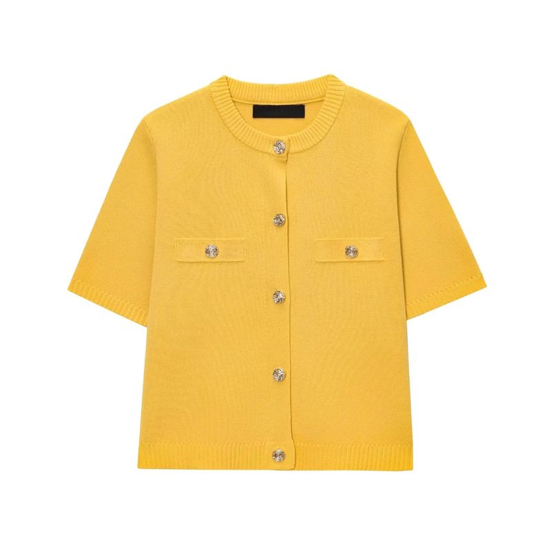 Summer New Product Women's Clothes Classic Style Round Neck Short Sleeve Minimalist Fashion All-Match Short Knitting Outwear 1822022