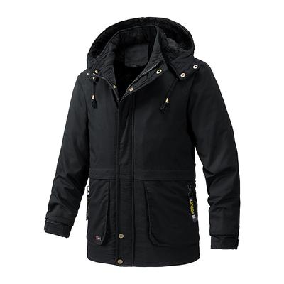 Jaqueta com Capuz de Inverno para Homem, Grossa e Quente com Jaqueta de Fleece, Jaqueta de Algodão Lavado de Comprimento Médio a Longo para Outono e Inverno