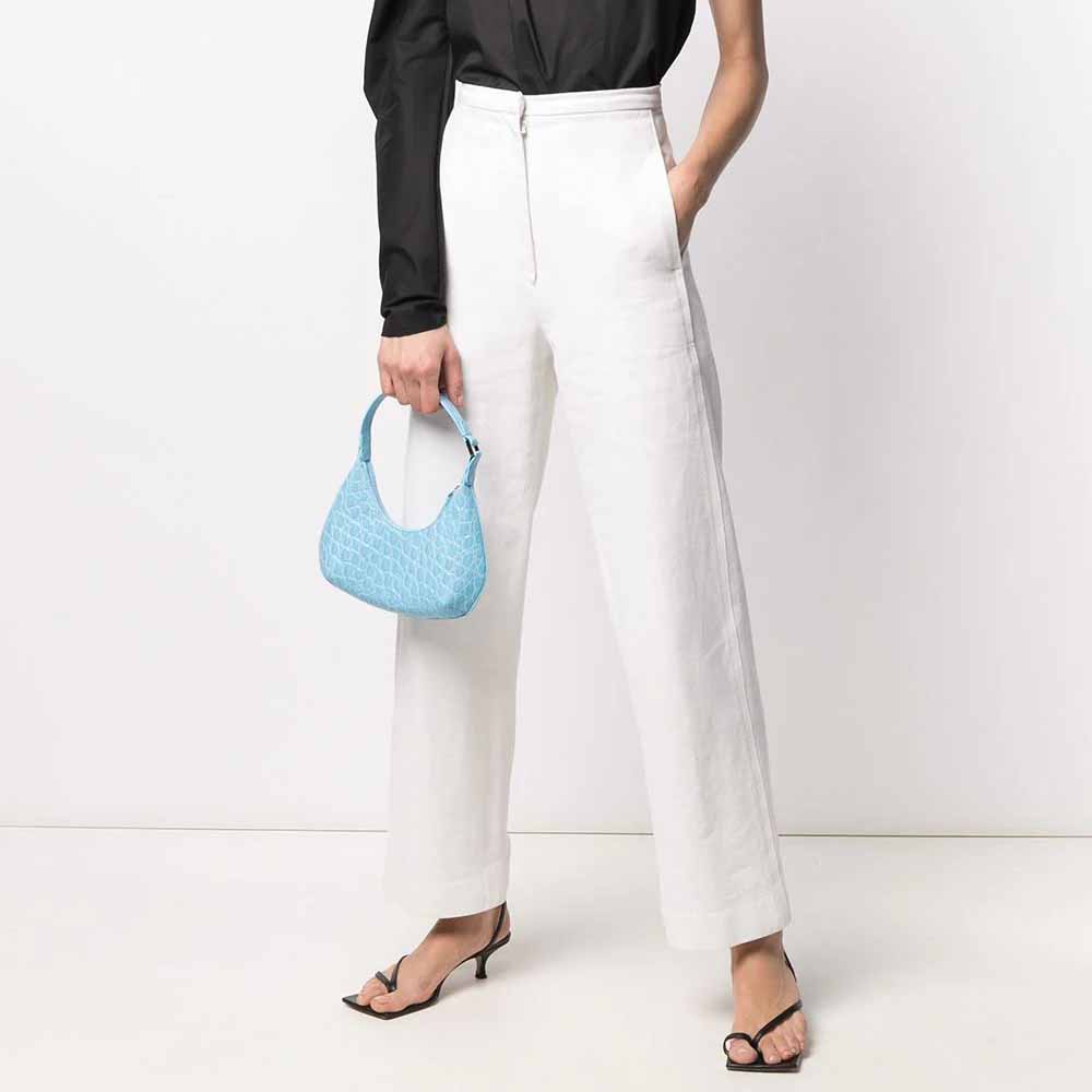 By Far Baby Amber Series Leather Vintage Crocodile Pattern Half Moon Bag Women handbags Light-Blue 21CRBASLGNDSMA