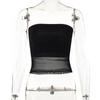 Mesh Corset Black Crop Top Women Patchwork Tube Top Sexy Sleeveless Off Shoulder Cami Summer Streetwear Slim Strapless Tank Tops