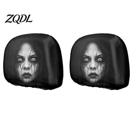 Eerie Car Interior Styling Realistic Horror Headrest Covers, Double Sided Scary Passenger Decorative Sleeves Illusion Seat Protector, Universal