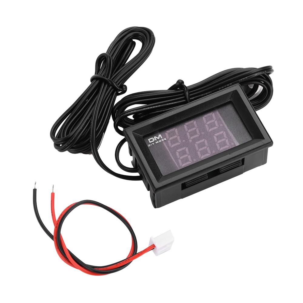 Three-Digit Dual-Display Digital Thermometer With NTC Metal DC4-28V Waterproof Dual Probes Red and Blue Display