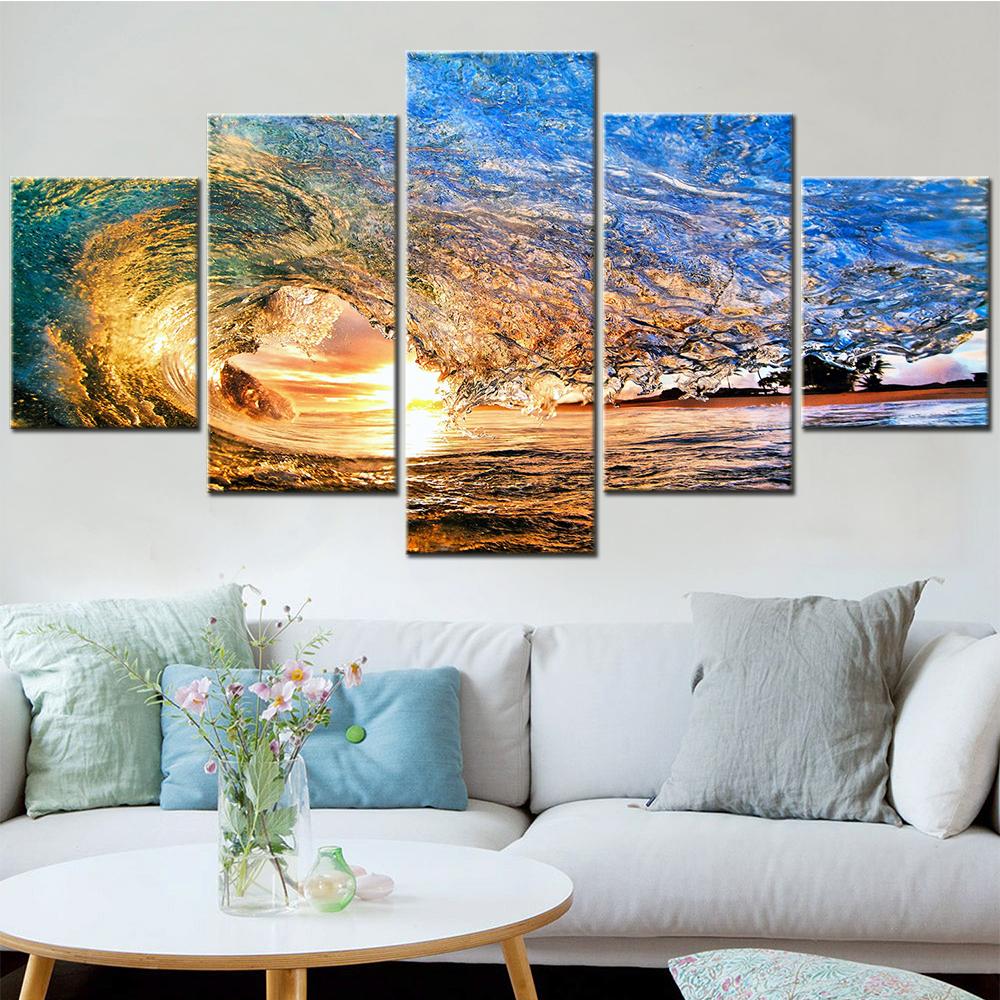 

5 Pcs Sea Sunset in Waves Canvas Painting - Modular Wall Art Poster Prints for Living Room Home Decor 20X35 20X45 20X55CM