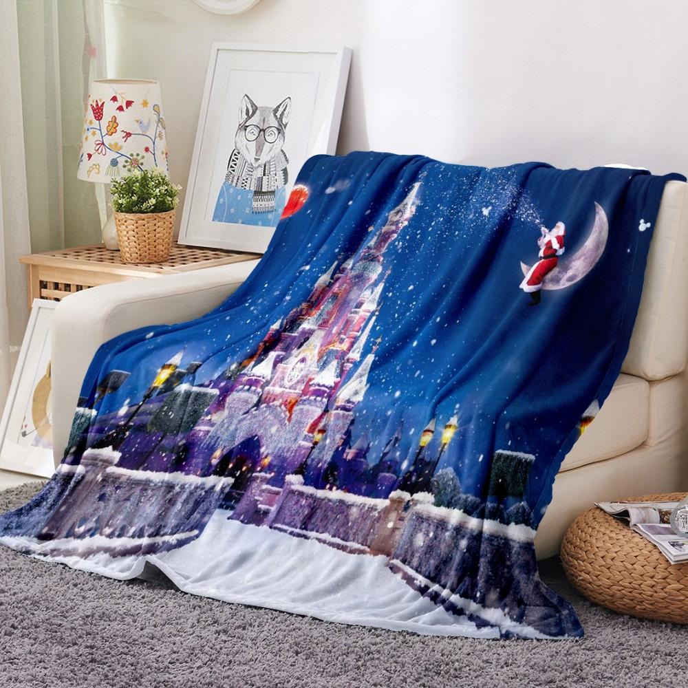 Merry Christmas Flannel Blanket 3D Print Cartoon Happy New Year Soft Blanket for Bedroom Fashion Throw Blanket Party Blanket