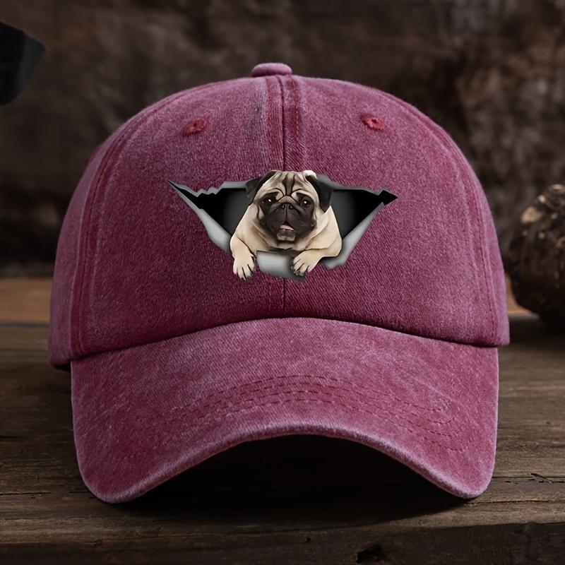 Ripped Pug Print Baseball Cap Men's Outdoor Hat Curved Brim Adjustable Peaked Hat Trend