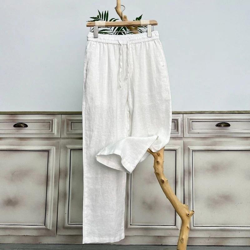 Premium Men's Linen Pants Summer 100% Breathable Loose Fit Straight Leg Trousers Casual Blend Beach Pants Men