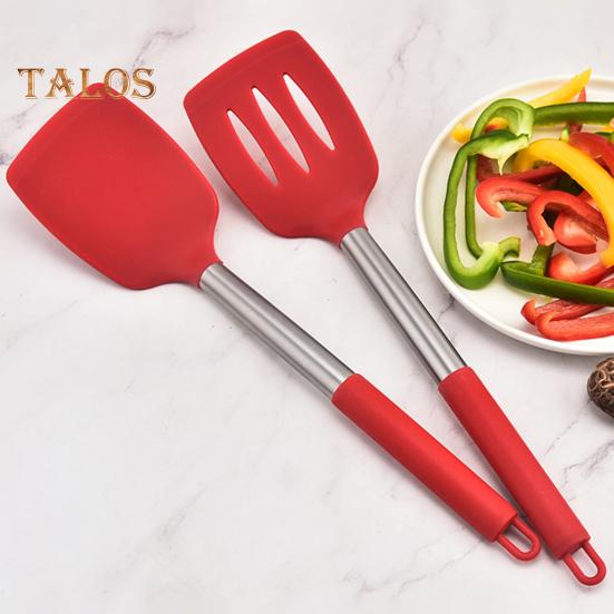 2Pcs Silicone Spatula Slotted Food Grade Heat Resistant Dishwasher Safe Frying Fish Eggs Non-stick Pot Cooking Turner Cookware Utensils Kitchen