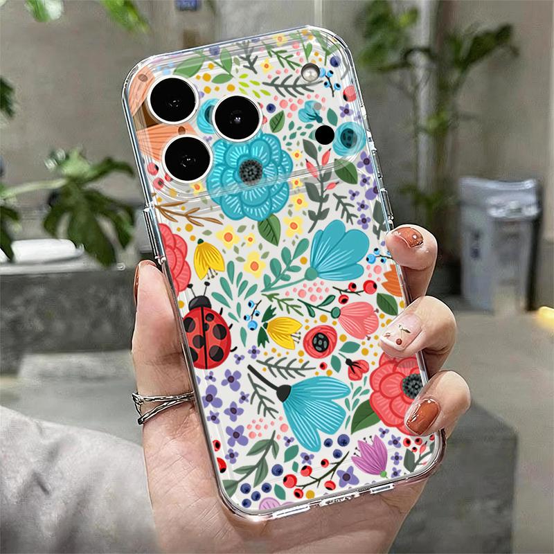 Shockproof TPU Case For iPhone 17 16 Pro 15 14 13 12 Pro Max 11 Transparent Soft Silicone Colorful Flowers Printed Phone Cover