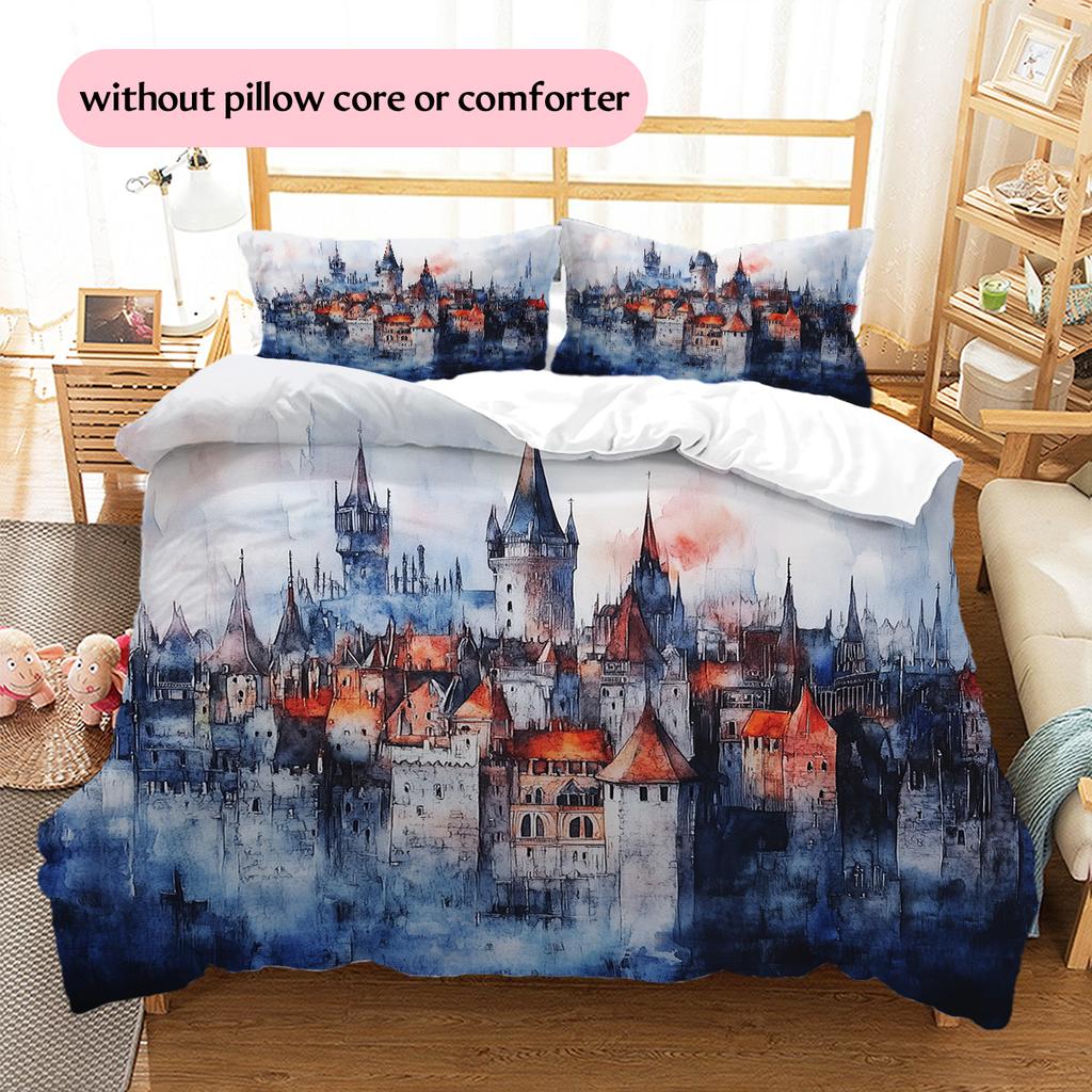 Sky Castle Pattern Bedding Quilt Set  Home Decoration  Gift (1 * Duvet Cover + 2 * Pillowcase  Without Core)