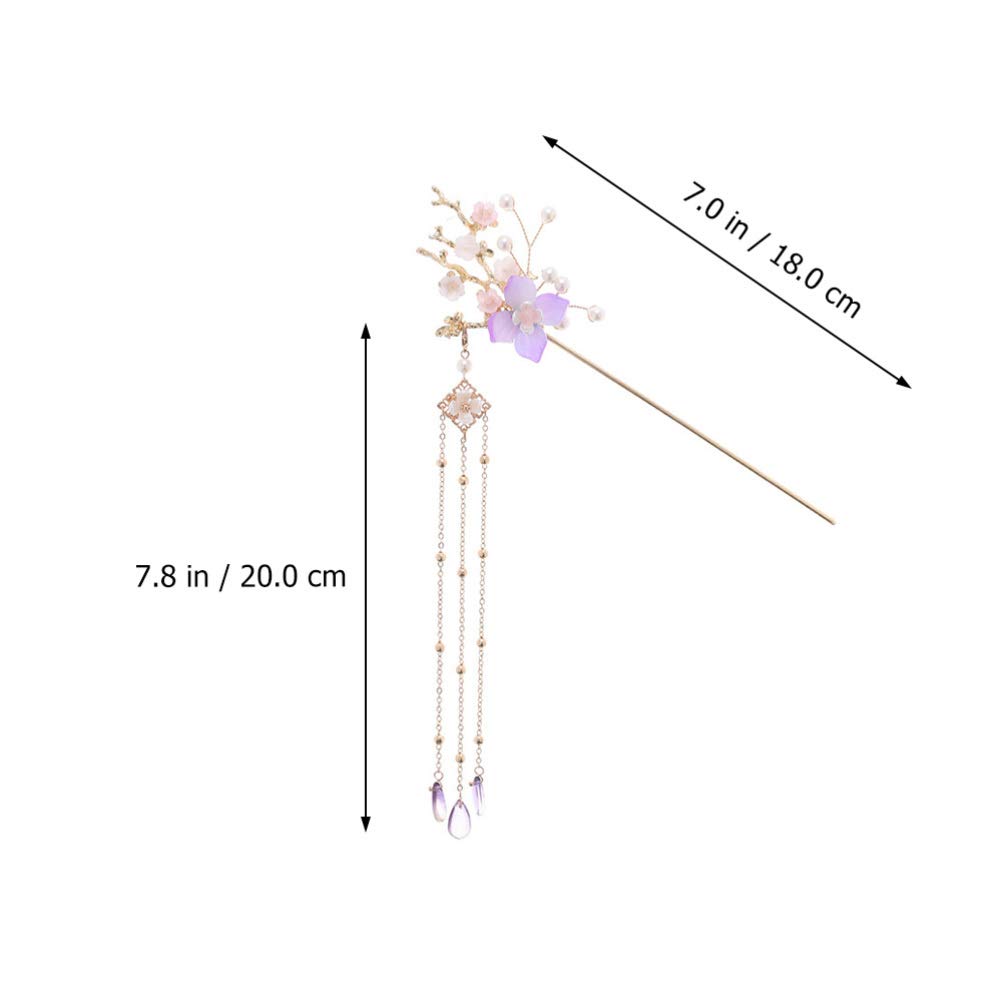 FRCOLOR Retro Heck Hairpin with 1 Japanese Hair Ornament with Artificial Jade Pearl Vintage Style for Long Hair Gift Compatible Tassel, Piece, Inlay,