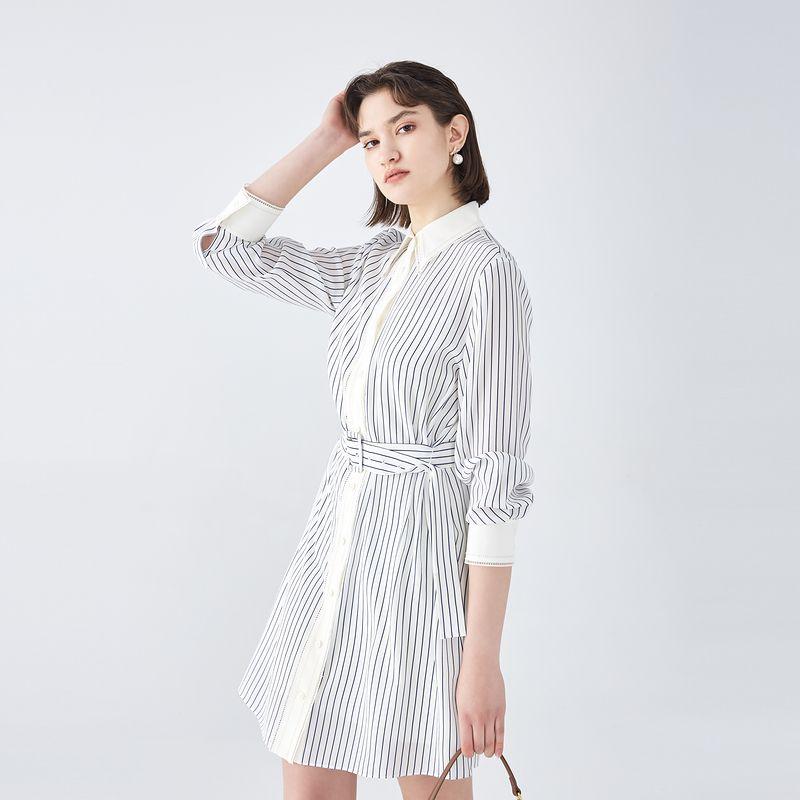 

Obeg Obeg Shirt Dress Striped Silk Rice White Stripes 170/L/40