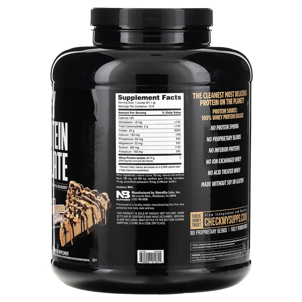 NutraBio, Whey Protein Isolate, Chocolate Peanut Butter Bliss, 2,268 g (5 lbs)