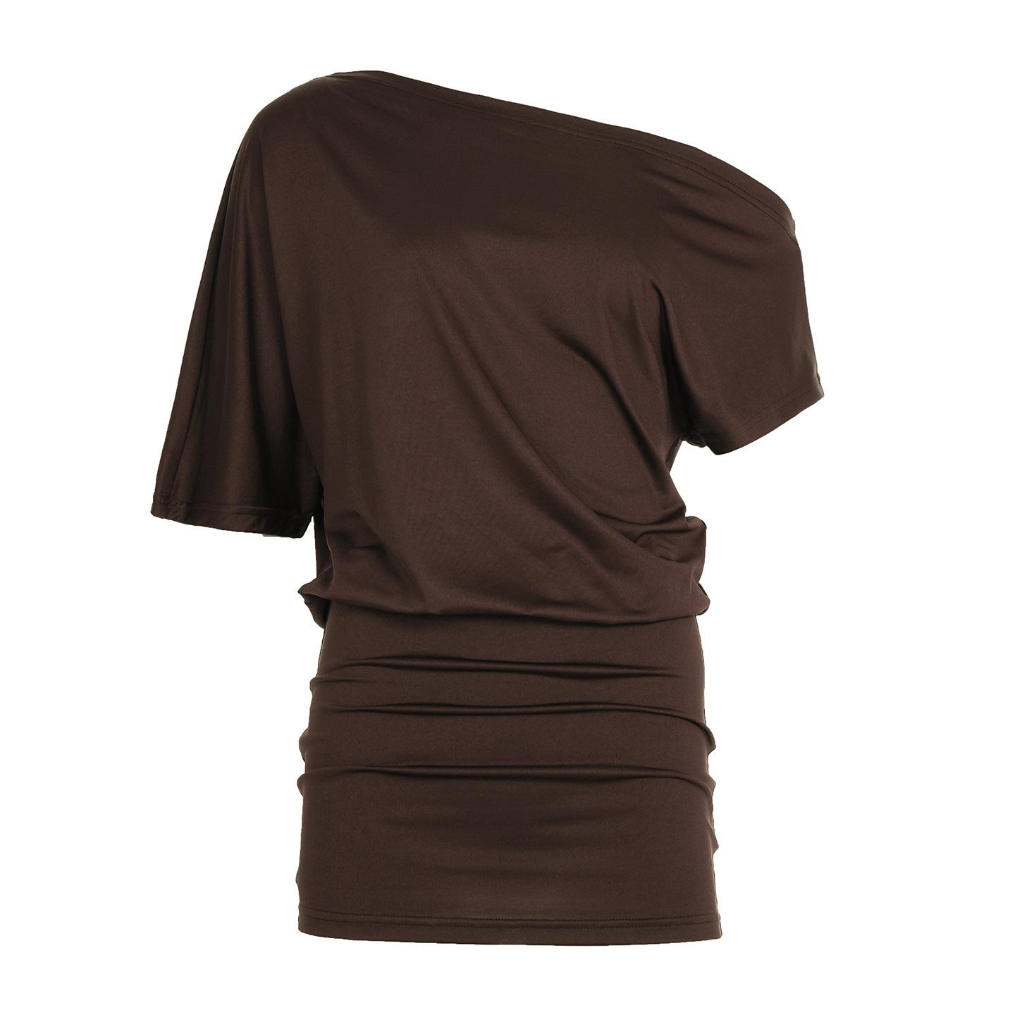 

Women Off Shoulder 2-Way Batwing Sleeve Asymmetric Mini Dress, Elegant Solid Color Loose Fit Draped Short Dress L темно-коричневого кольору